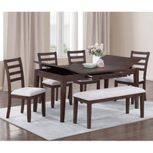 Load image into Gallery viewer, 6 Piece Dining Set Table With Storage Ladder Back Chairs And Bench - Walnut
