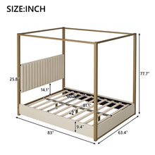 Load image into Gallery viewer, Upholstered Canopy Platform Bed With Frame, Queen Size - Beige