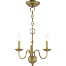 Load image into Gallery viewer, 13" Three Light Dimmable Chandelier With Shades - Antiqued Brass