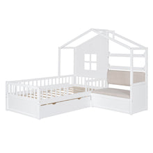 Load image into Gallery viewer, House Bed With Sofa, Kids Platform Bed With 2 Drawers And Storage Shelf