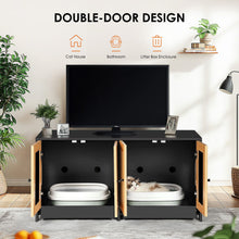 Load image into Gallery viewer, Double Litter Box Enclosure, Cat Litter Box Enclosure For 2 Cats, Hidden Litter Box Furniture With Rattan Doors - Black