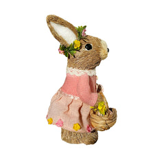 Load image into Gallery viewer, Straw Rabbit Easter Easter Bunny Figurine - Brown / Pink