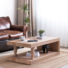 Load image into Gallery viewer, Rustic Solid Wood Coffee Table With Open Shelf, Modern Farmhouse Design - Light Natural / Natural