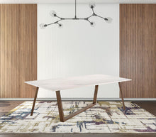 Load image into Gallery viewer, Faux Marble Solid Wood Trestle Base Dining Table - White / Brown