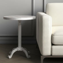 Load image into Gallery viewer, 22" Solid Wood And Metal Height Adjustable Round Pedestal End Table - White