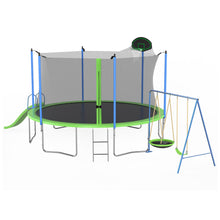 Load image into Gallery viewer, 12Ft Trampoline With Slide And Swings, Astm Approved Large Recreational Trampoline With Basketball Hoop And Ladder, Outdoor Backyard Trampoline With Net, Capacity For Kids And Adults - Green / Blue