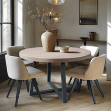 Load image into Gallery viewer, Round Dining Table With Wire Brushed Mindi Top And Mahogany Base - Wheat
