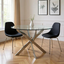 Load image into Gallery viewer, Glass And Metal Cross Leg Base Round Top Dining Table - Clear