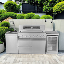 Load image into Gallery viewer, 6 Burner 85, 000 Btu Deluxe Gas Outdoor Kitchen Island Grill With Wine Cooler Refrigerator, Rotisserie, Storage Cabinets & Drawers - Silver
