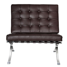 Load image into Gallery viewer, Tufted Genuine Leather Stainless Steel Folding Lounge Chair - Brown / Silver