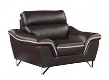 Load image into Gallery viewer, Leather Match Solid Color Pillow Top Arms Club Chair Silver Legs - Brown