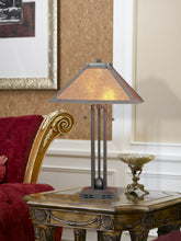 Load image into Gallery viewer, Metal Two Light Cylinder Table Lamp With Amber Square Shade - Gray