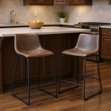 Load image into Gallery viewer, 24" Faux Leather And Steel Counter Height Bar Chairs (Set of 2) - Espresso / Black