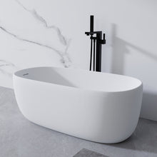 Load image into Gallery viewer, Freestanding Bathtub Resin Stone Soaking Bathtub Solid Surface Modern Tubs With Overflow And Pop-Up Drain - Matte White