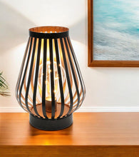 Load image into Gallery viewer, Metal Lantern Bedside Lamp LED With Black Novelty Shade - Black