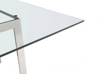 Load image into Gallery viewer, 59" Square Glass And Stainless Steel Pedestal Base Dining Table - Clear