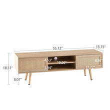 Load image into Gallery viewer, 55.12" Rattan TV Cabinet, Double Sliding Doors For Storage, Adjustable Shelf, Solid Wood Legs, TV Console For Living Room