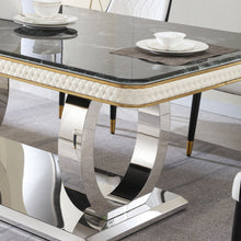 Load image into Gallery viewer, Luxury Modern Dining Table With Faux Marble Top And Dual Circle Base - Black