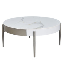 Load image into Gallery viewer, Modern Round Coffee Table With Storage Drawers Handcrafted Ceramic Inlay Tabletop 2 Tone Wood Legs Scandinavian Living Room Center Table - White / Gray