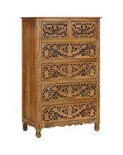 Load image into Gallery viewer, Carved Floral Solid Wood Six Drawer Dresser - Brown