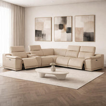Load image into Gallery viewer, Leather Modular L-Shaped Six Piece Corner Sectional With Console - Beige