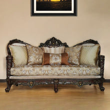 Load image into Gallery viewer, Polyester Blend Floral Sofa And Toss Pillows With Dark Brown Legs - Beige
