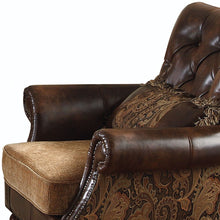 Load image into Gallery viewer, Faux Leather Floral Tufted Arm Chair - Brown And Black