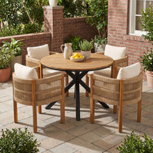 Load image into Gallery viewer, 5 Piece Outdoor Dining Set With Round Table And 4 Wrapped Chairs - Black / Brown / Teak