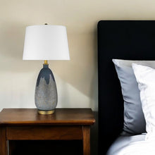 Load image into Gallery viewer, Concrete Table Lamp With Cream Empire Shade - Teal Blue