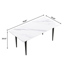 Load image into Gallery viewer, 70.87" Modern Artificial Stone White Straight Edge Black Metal Leg Dining Table, Can Accommodate 6-8 People - White / Black