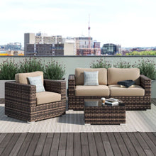 Load image into Gallery viewer, Modern Style Hdpe Wicker Seating Group With Cushions For 3 People In Brown Finish