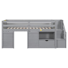 Load image into Gallery viewer, Low Loft Bed With Stair, Drawer, And Shelf
