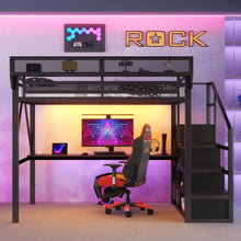 Load image into Gallery viewer, Loft Bed With Desk And Charging Station With Stairs And Light