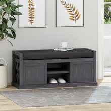 Load image into Gallery viewer, Wood Bench With 2 Open Shelves And Water Resistant Cushion - Dark Gray