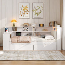 Load image into Gallery viewer, Platform Bed With Storage Shelves, Drawers, Charging Station, LED, Desk