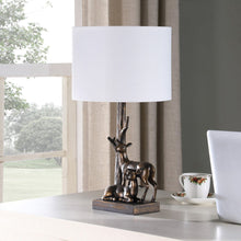Load image into Gallery viewer, Mom And Baby Deer Table Lamp With White Drum Shade - Bronze