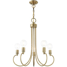 Load image into Gallery viewer, 26" Five Light Dimmable Chandelier With Shades - Antiqued Brass