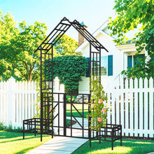 Load image into Gallery viewer, Garden Arch With Gate With Planter, Climbing Plants Support Outdoor - Black