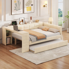 Load image into Gallery viewer, Upholstered Platform Bed With Storage Shelves, Desk, Charging Station And Trundle