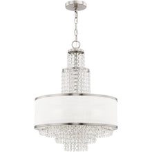 Load image into Gallery viewer, Five Light Metal Dimmable Chandelier With Shades - Nickel / Clear / Off White