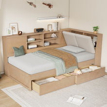 Load image into Gallery viewer, L-Shaped Daybed Corner Bed Under Bed Drawers With Storage Bookcase And Upholstered Headboard And USB Charging Ports