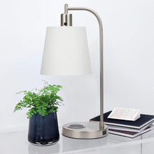 Load image into Gallery viewer, Metal Round USB Table Lamp With White Empire Shade - Nickel