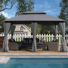 Load image into Gallery viewer, 13 0 Ft Outdoor Patio Gazebo Canopy Tent With Ventilated Double Roof And Side Wall (Detachable Curtain Included On All Sides) Suitable For Lawn Garden Backyard And Deck - Gray