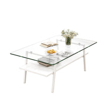 Load image into Gallery viewer, Rectangle Coffee Table, Tempered Glass Tabletop With Metal Legs, Modern Table For Living Room
