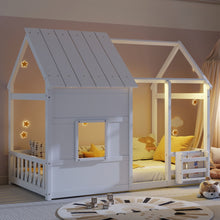 Load image into Gallery viewer, House Floor Bed With 7 Color LED Light, Built In Bookshelf