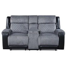 Load image into Gallery viewer, Faux Leather And Microfiber Manual Reclining Loveseat With Storage - Gray And Black