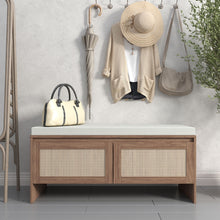 Load image into Gallery viewer, Storage Bench With Cushion, Shoe Cabinet With 2 Doors - Antique Natural / Rattan
