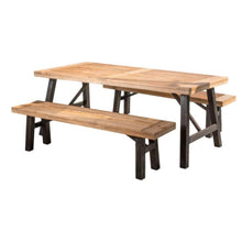 Load image into Gallery viewer, Outdoor Dining Set With 2 Bench And 1 Dining Table - Light Brown