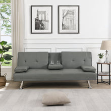 Load image into Gallery viewer, Modern Sofa Bed With Armrest 2 Holders, Wood Frame & Stainless Leg