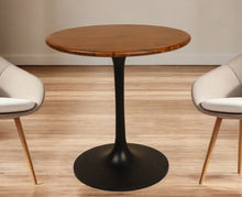 Load image into Gallery viewer, 30" Rounded Solid Wood And Iron Pedestal Base Dining Table - Brown